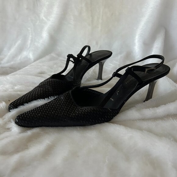 St John Black Sparkle Slingback Womens 6.5 Pointed Toe Made in Italy VINTAGE - Picture 1 of 10